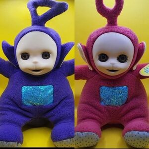 1996 Teletubbies Po & Tinky Winky Talking Closing Eyes 12" Plush- Works Great